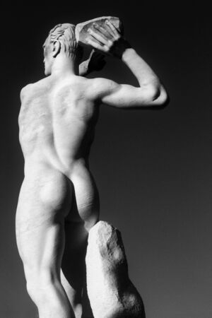 Marble statue at the Italic Forum in Rome. Black and white photo.の写真素材
