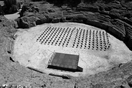 Roman amphitheater of Sutri (Lazio Italy) seen from above. Set up for the September 2020 concertの写真素材