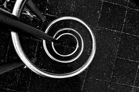 Top view spiral structure at playground, black and white photoの写真素材
