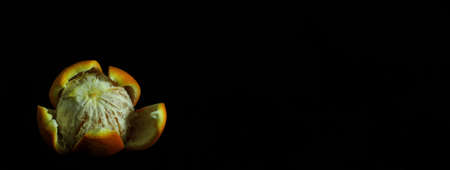 Sicilian peeled orange "Tarocco" isolated on black background.の写真素材