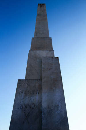 Obelisk dedicated to Mussolini at the  Stadium in Rome. Inscription: Opera Balilla 10th year.のeditorial素材