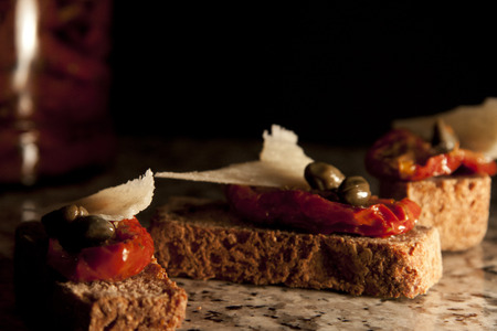 Bruschetta with Dried Tomatos and Cheeseの写真素材