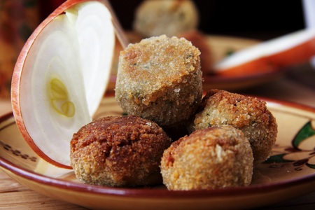 Meatballs with onions and rosemaryの写真素材