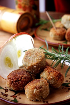 Meatballs with onions and rosemaryの写真素材