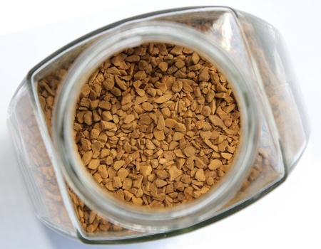 Instant coffee in glass bank-fragrant mixture of the refined soluble coffee