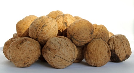 Walnut several pieces on a white backgroundの写真素材