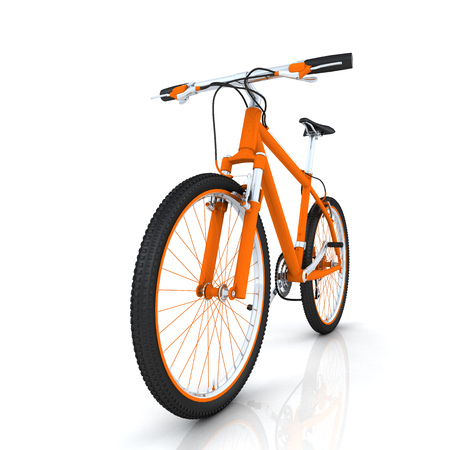 Orange bicycle on a white backgroundの写真素材