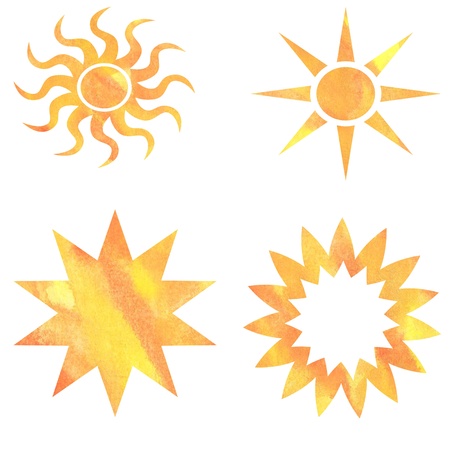 four sun patterns painted in watercolorの写真素材