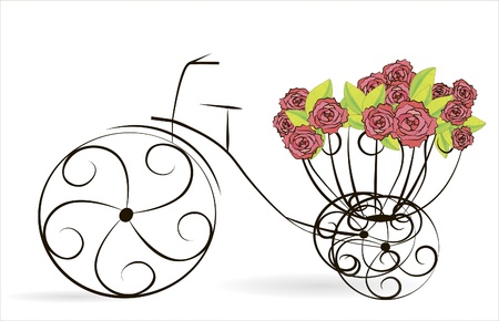 illustration of a bicycle with a basket of rosesのイラスト素材