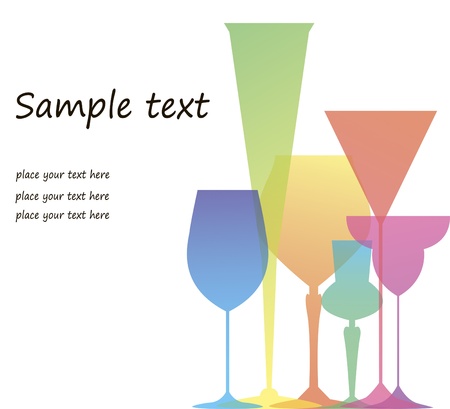 Advertising banners including several colored glasses for wine and cocktails のイラスト素材