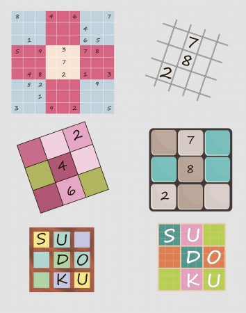 Set of vector illustrations of Sudoku game including iconのイラスト素材