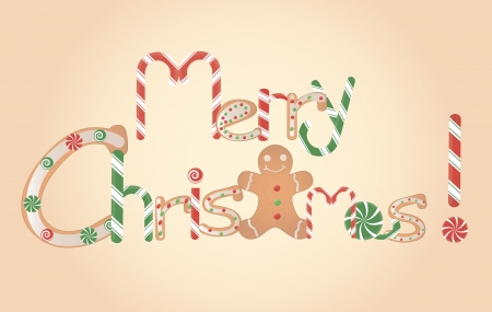 vector illustration of Merry Christmas inscription consisting of candies and ginger breadのイラスト素材