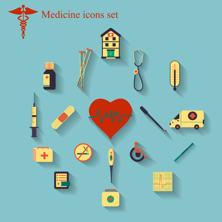 Vector set of flat icons set concerning to medicine, health, healthcare and other medical themesのイラスト素材