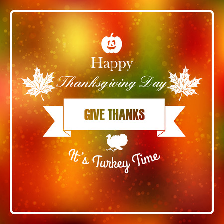 Vector typography design Thanksgiving  Day mark with blurred autumn backgroundのイラスト素材