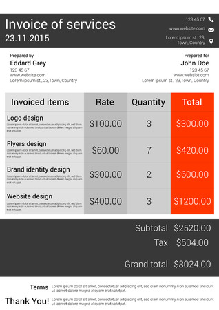 Customizable Invoice form template design in  modern styleのイラスト素材