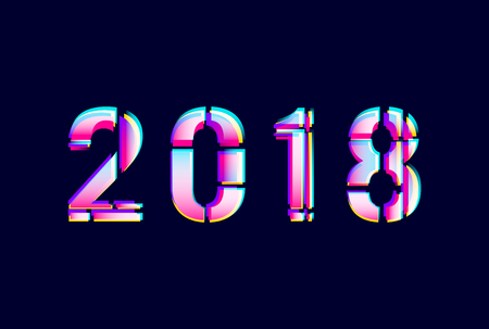 Vector illustration of 2018 Happy New Year card. Trendy style lettering for prints, posters, cards and web design. Bright modern decorative typography. EPS 10.のイラスト素材