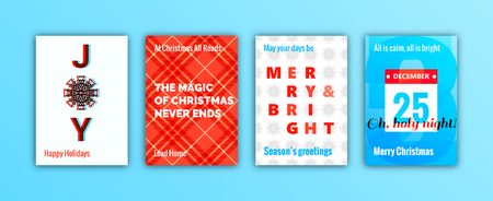 Set of winter holidays season greeting cards. Merry Christmas decoration elements and lettering....