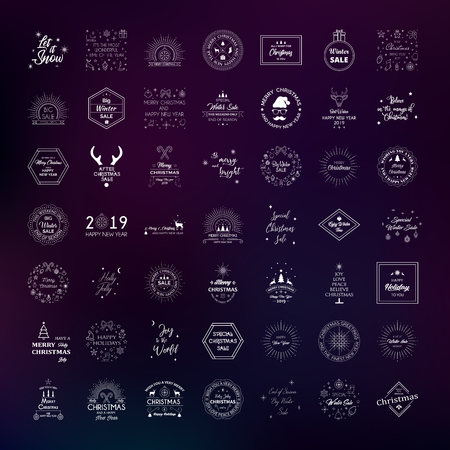Vector collection of christmas and new year stickers, badges, emblems, logos and symbols. Design tags for sale, gift tags, web design and marketing promotion material.のイラスト素材
