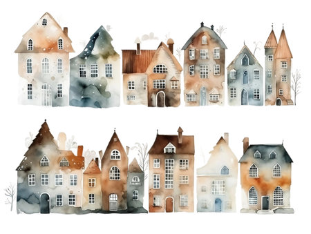 Set of cute colorful houses and cottagesの素材