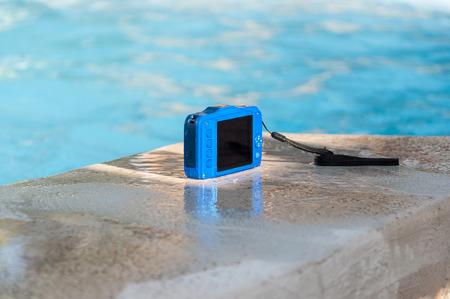 Underwater camera on the edge of the poolの写真素材