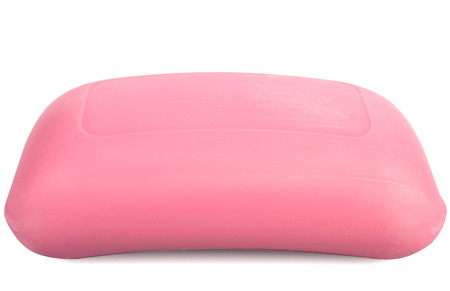Pink soap. On white, isolated background.の写真素材