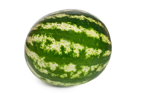 Green, round watermelon isolated on white background.の写真素材