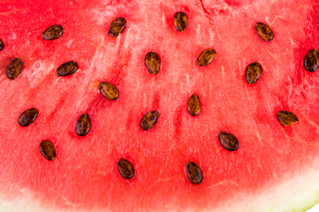 A piece of red watermelon with seeds. Macro. Close up.の写真素材