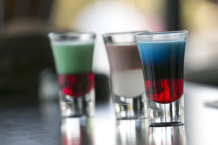 Little alcohol coctails at the bar near the pool, artistic soft focusの写真素材