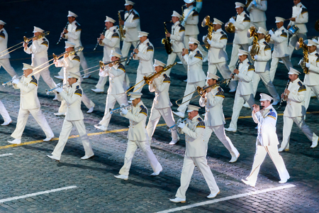 MOSCOW, RUSSIA - AUGUST 26, 2016: Spasskaya Tower international military music festival. The President's band at the Red Squareのeditorial素材