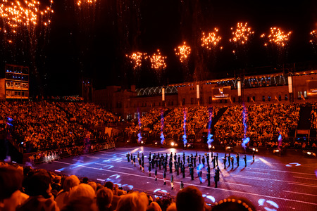 MOSCOW, RUSSIA - AUGUST 26, 2016: Spasskaya Tower international military music festival. The Slovenian
Show Band LaÅ¡ko at the Red Squareのeditorial素材