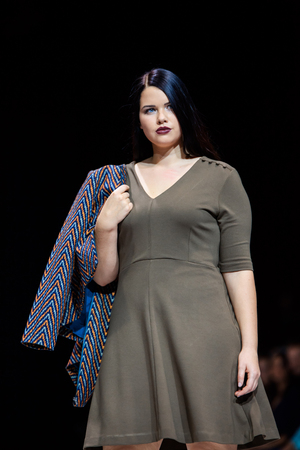 MOSCOW, RUSSIA - OCTOBER 19, 2016: Plus size model walk runway for LA REDOUTE & PLUS-SIZE MOSCOW catwalk at Spring-summer 2017 Moscow Fashion Week.のeditorial素材