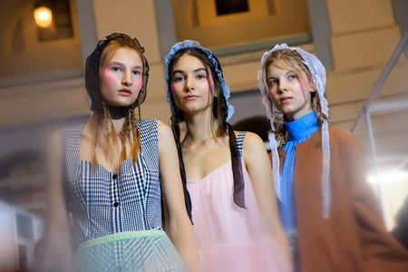MOSCOW, RUSSIA - OCTOBER 19, 2016: Backstage of SO NUMBER ONE catwalk at Spring-summer 2017 Moscow Fashion Week.のeditorial素材