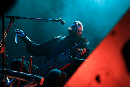 MOSCOW, RUSSIA - FEBRUARY 04, 2017: Nordic ritual folk band NYTT LAND performing live at Yotaspace club on February 04, 2017 in Moscow, Russia. Support for Wardruna band.のeditorial素材