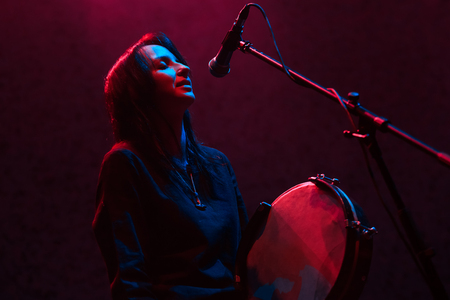 MOSCOW, RUSSIA - FEBRUARY 04, 2017: Nordic ritual folk band NYTT LAND performing live at Yotaspace club on February 04, 2017 in Moscow, Russia. Support for Wardruna band.のeditorial素材