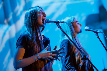 MOSCOW, RUSSIA - JANUARY 27, 2017: R&B soul band GAYANA performing live at the St. Andrews Anglican Church on January 27, 2017 in Moscow, Russia. Acoustic perfomance with the string quartet, piano and the great scenic light.のeditorial素材