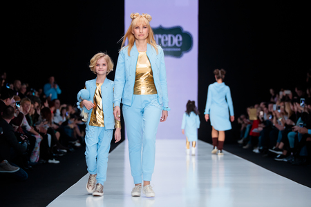 MOSCOW, RUSSIA - MARCH 12, 2017: Model walk runway for L'EREDE catwalk at Fall-Winter 2017-2018 at Mercedes-Benz Fashion Week Russia. Kid's fashion.のeditorial素材