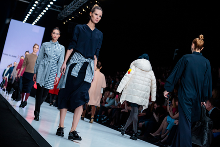 MOSCOW, RUSSIA - MARCH 12, 2017: Model walk runway for CHAPURIN for FINN FLARE catwalk at Fall-Winter 2017-2018 at Mercedes-Benz Fashion Week Russia.のeditorial素材