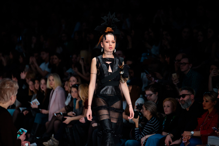 MOSCOW, RUSSIA - MARCH 14, 2017: Model walk runway for YULIA KOSYAK catwalk at Fall-Winter 2017-2018 at Mercedes-Benz Fashion Week Russia.のeditorial素材