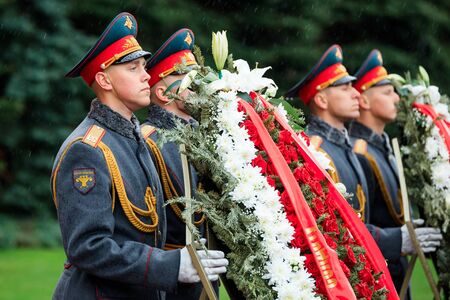 MOSCOW, RUSSIA - MAY 08, 2017: The Honor Guard of the 154 Preobrazhensky Regiment in the infantry...