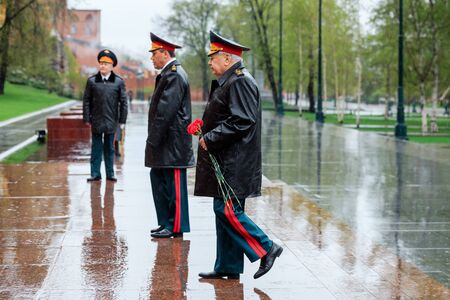 MOSCOW, RUSSIA - MAY 08, 2017:  General of the Army VALERY GERASIMOV and Collegium of the MINISTRY of DEFENCE laid a wreath at the Tomb of the Unknown Soldier near the Kremlin Wall.のeditorial素材