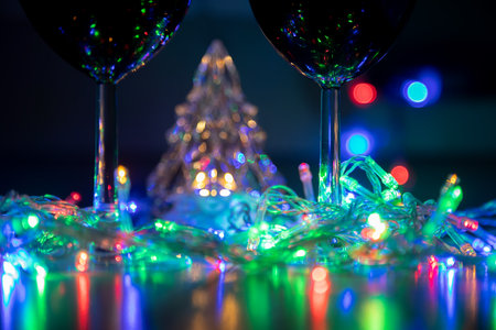 Glowing crystal tree in multicolored shiny garlands new year and christmas celebration in the dark