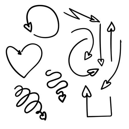 hand-drawn arrows heart, vector set. handdrawn doodle elementsのイラスト素材