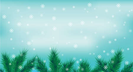 Christmas frame with fir tree blue background and falling snowのイラスト素材