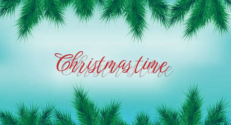 Banner with vector christmas tree branches and space for text on blue backgroundのイラスト素材