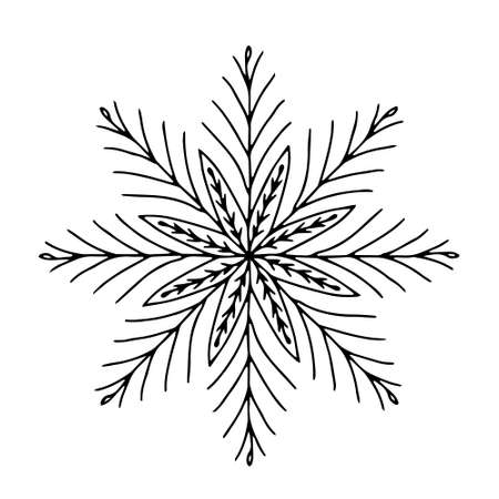 fantasy hand-drawn beautiful snowflake. decor element. monochrome. vector doodleのイラスト素材