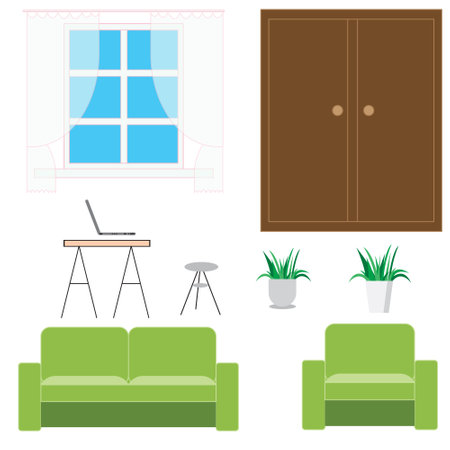 living room elements set. flat vector illustrationのイラスト素材