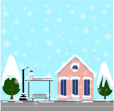 town postcards Cute Christmas winter landscape, Cute christmas town and village with flat styleのイラスト素材
