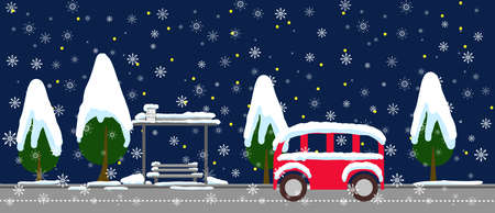 fabulous snow covered town in the Christmas nightのイラスト素材