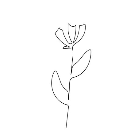 flower continuous one line icon. Isolated single flower silhouette. Floral element, symbol for poster, social media stories, card, cover. Vector scribbleのイラスト素材