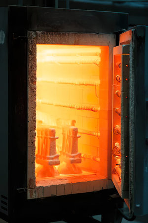 Close-up of electric oven for heating materials in the factory.